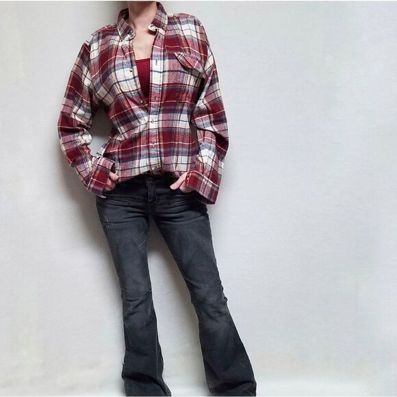 VINTAGE 1980s Levi's Red Soft Flannel Button Down Western Hipster Oxford Shirt - Picture 2 of 15